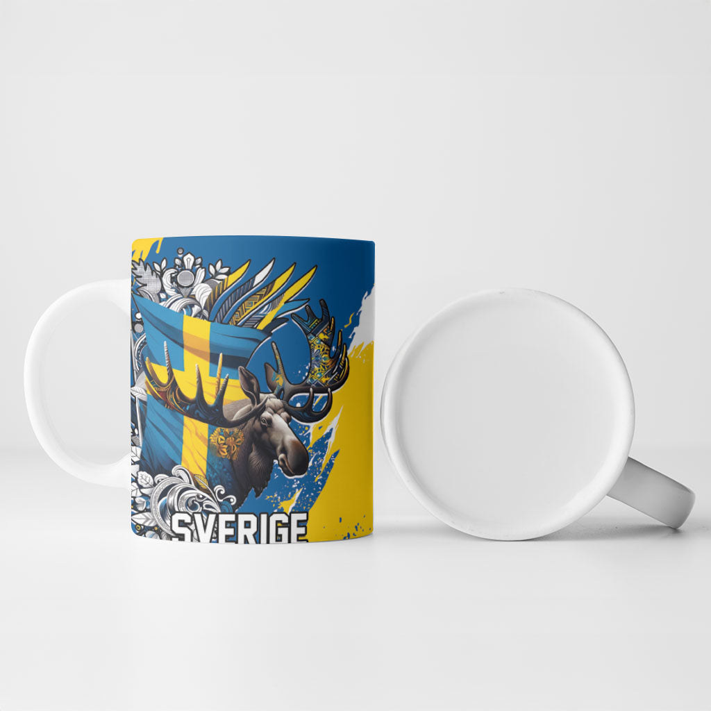 Sweden Flag Day Ceramic Mug Majestic Elk Floral Nordic Heritage