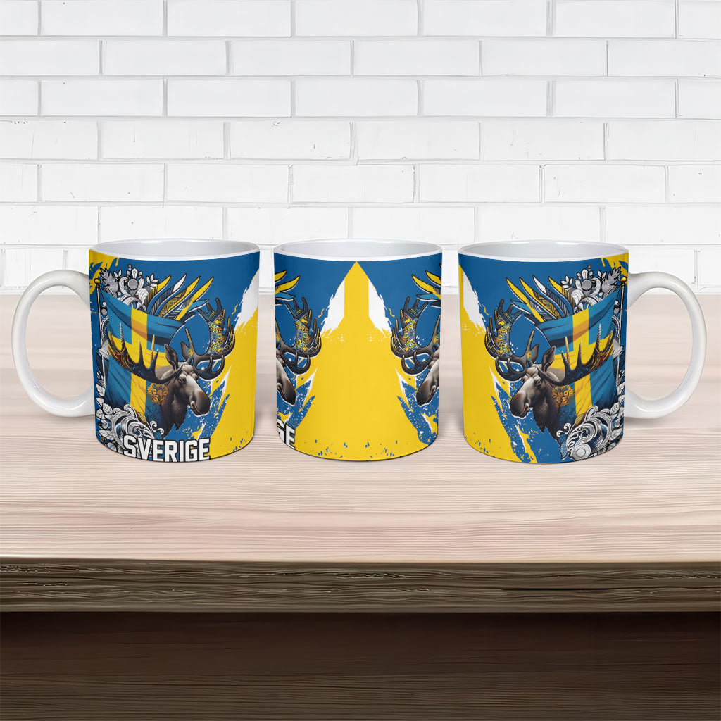 Sweden Flag Day Ceramic Mug Majestic Elk Floral Nordic Heritage