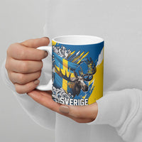 Sweden Flag Day Ceramic Mug Majestic Elk Floral Nordic Heritage