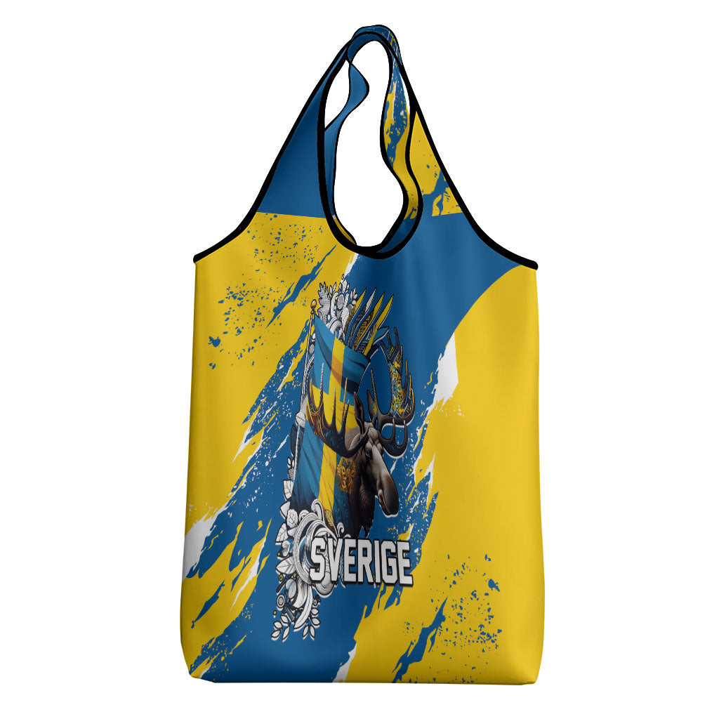 Sweden Flag Day Grocery Bag Majestic Elk Floral Nordic Heritage