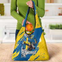 Sweden Flag Day Grocery Bag Majestic Elk Floral Nordic Heritage