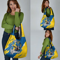 Sweden Flag Day Grocery Bag Majestic Elk Floral Nordic Heritage