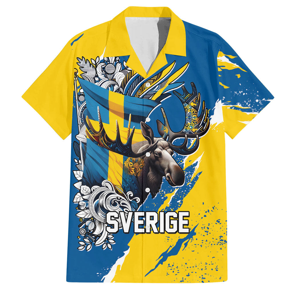 Sweden Flag Day Hawaiian Shirt Majestic Elk Floral Nordic Heritage