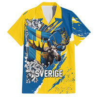 Sweden Flag Day Hawaiian Shirt Majestic Elk Floral Nordic Heritage
