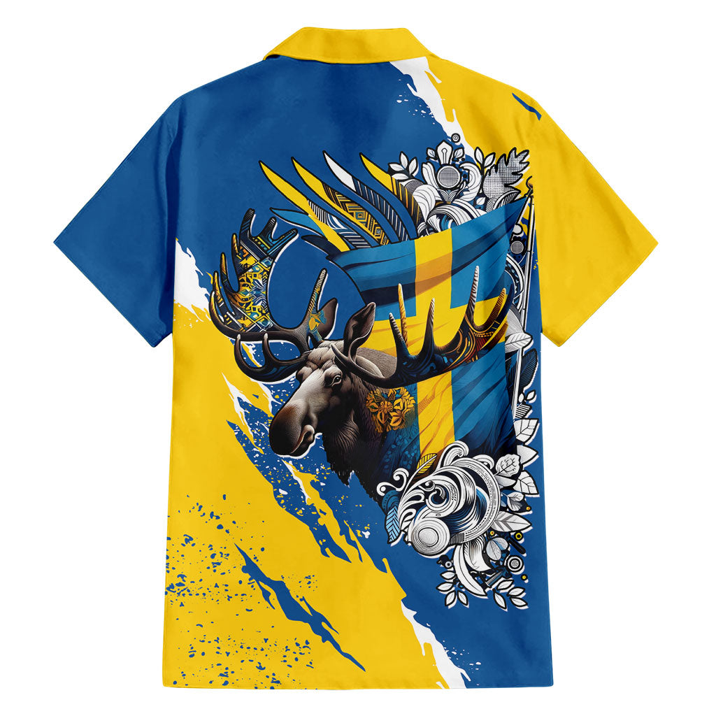 Sweden Flag Day Hawaiian Shirt Majestic Elk Floral Nordic Heritage