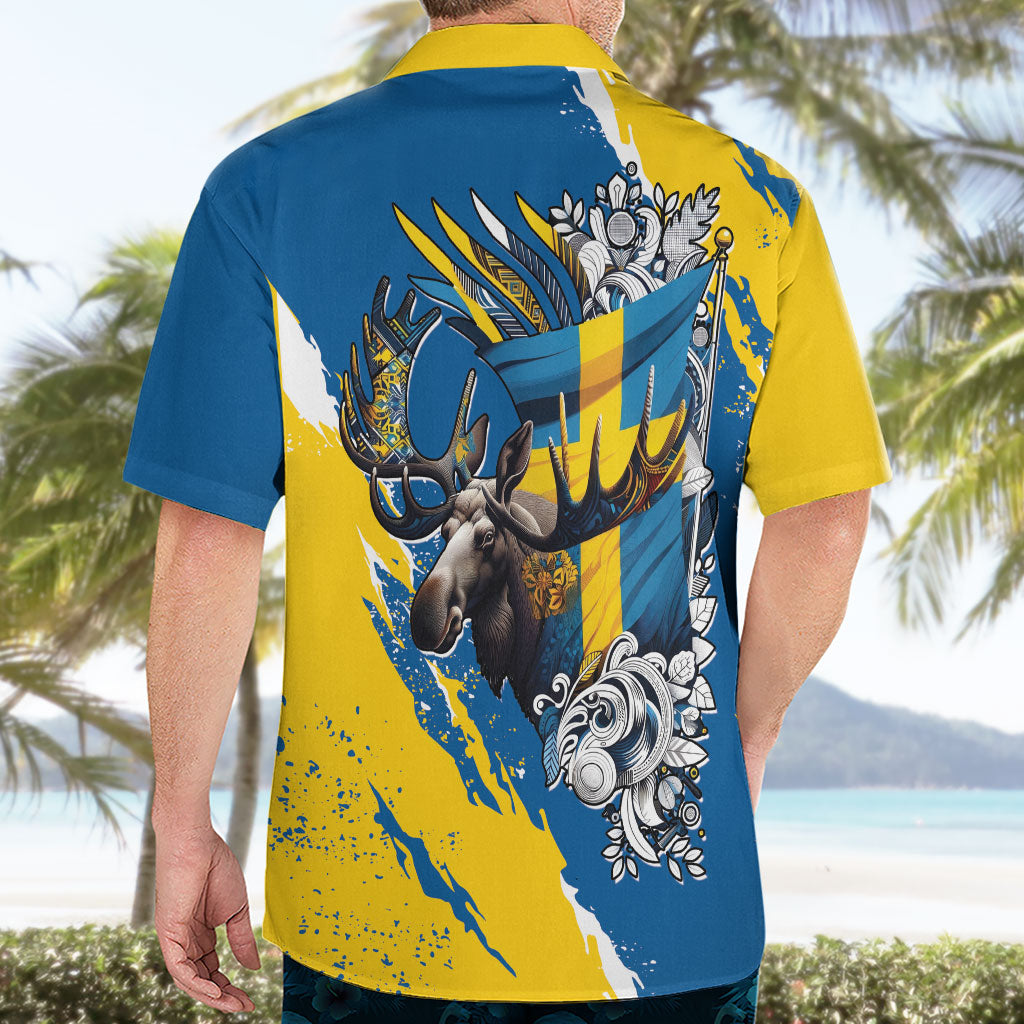 Sweden Flag Day Hawaiian Shirt Majestic Elk Floral Nordic Heritage