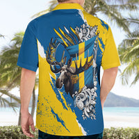 Sweden Flag Day Hawaiian Shirt Majestic Elk Floral Nordic Heritage