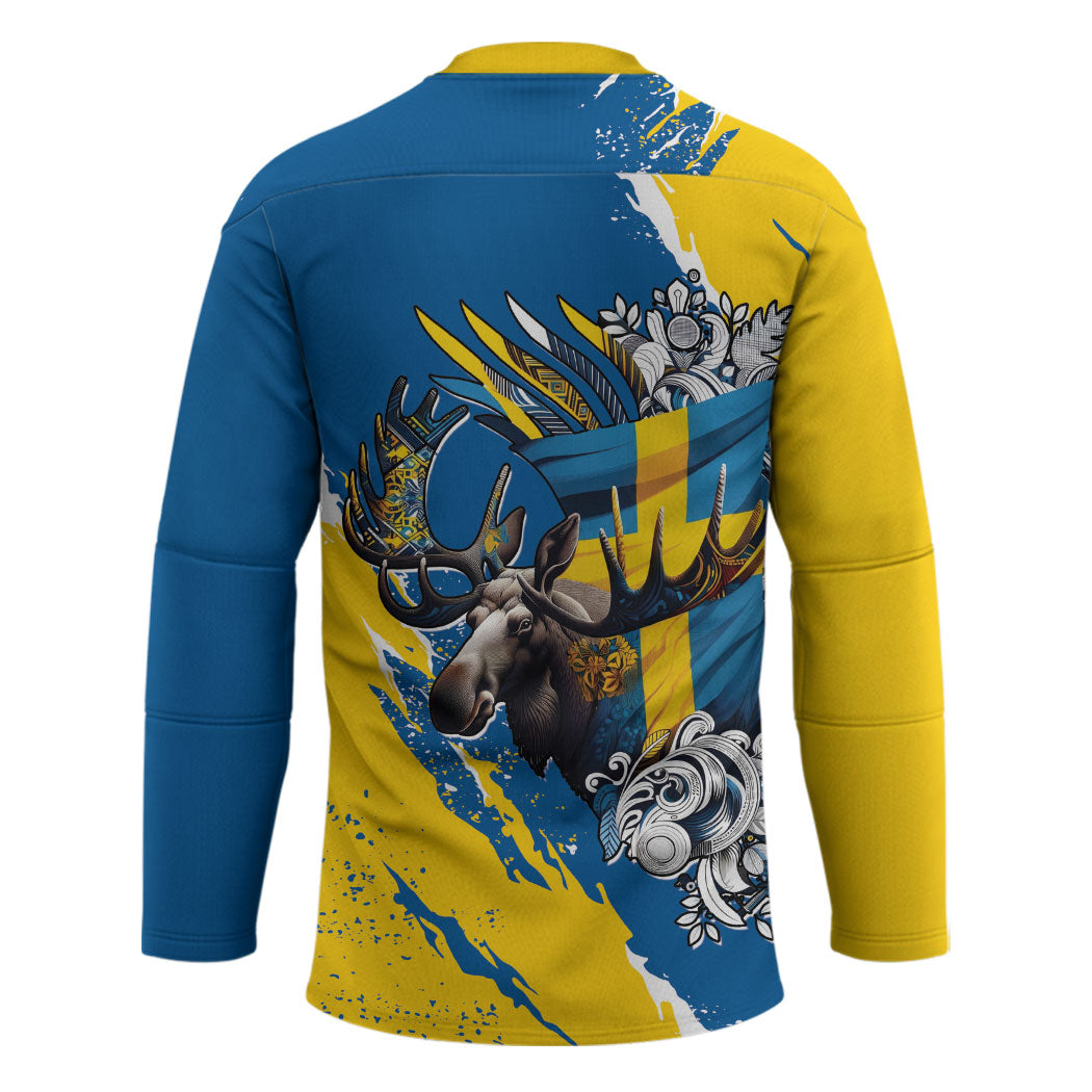 Sweden Flag Day Hockey Jersey Majestic Elk Floral Nordic Heritage