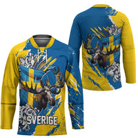 Sweden Flag Day Hockey Jersey Majestic Elk Floral Nordic Heritage