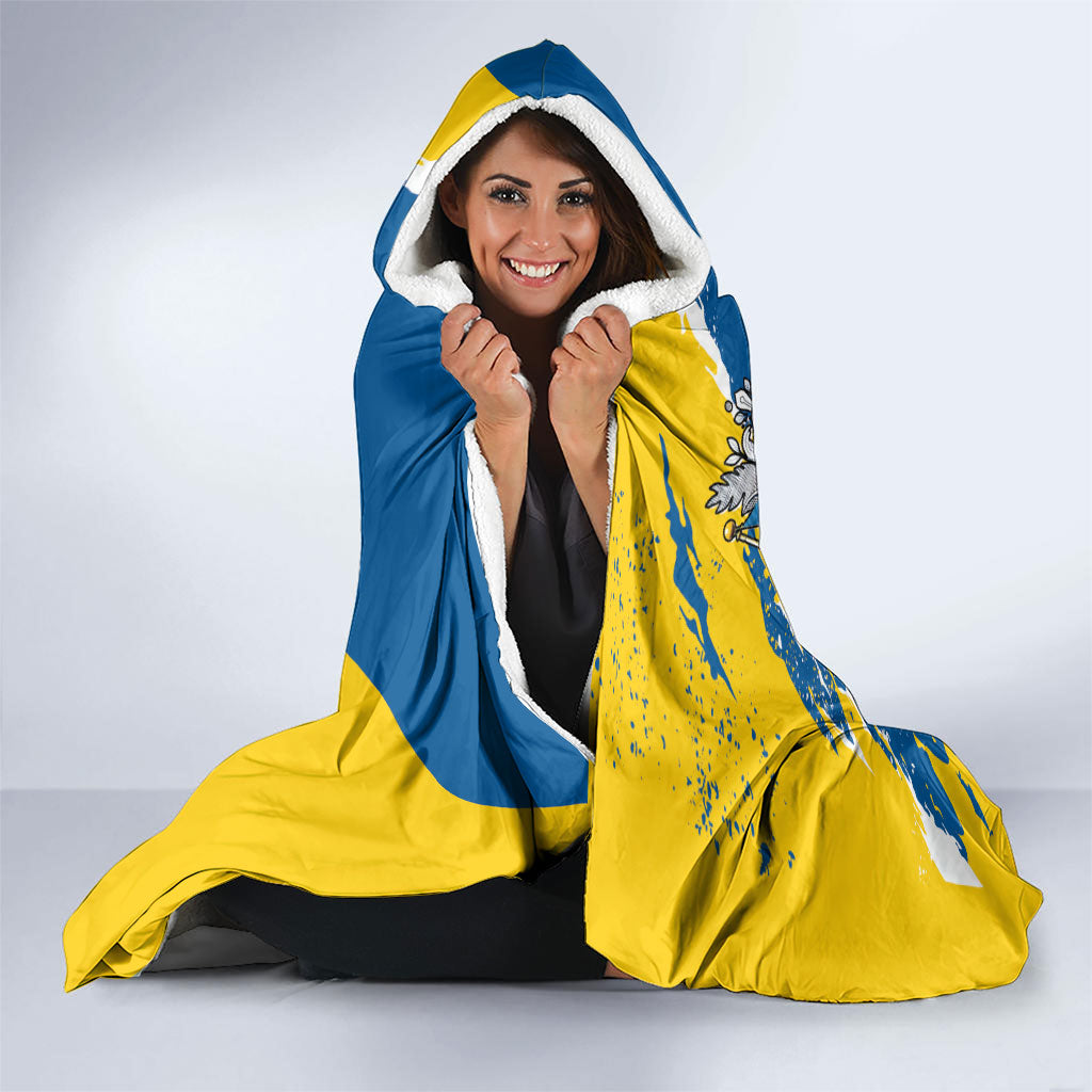 Sweden Flag Day Hooded Blanket Majestic Elk Floral Nordic Heritage