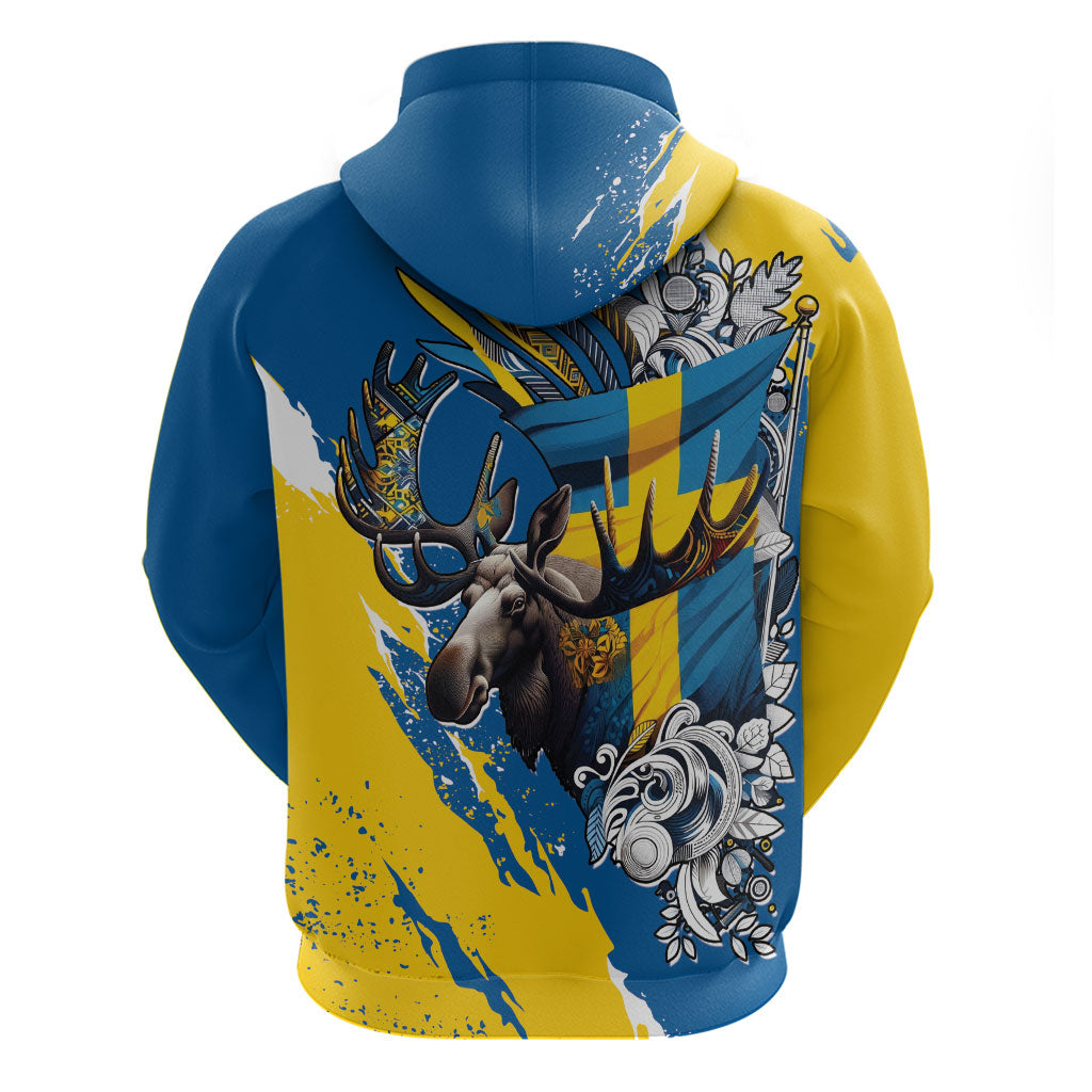 Sweden Flag Day Hoodie Majestic Elk Floral Nordic Heritage
