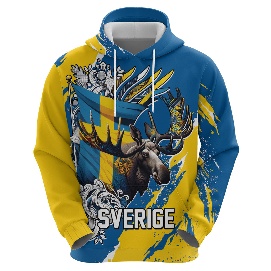 Sweden Flag Day Hoodie Majestic Elk Floral Nordic Heritage