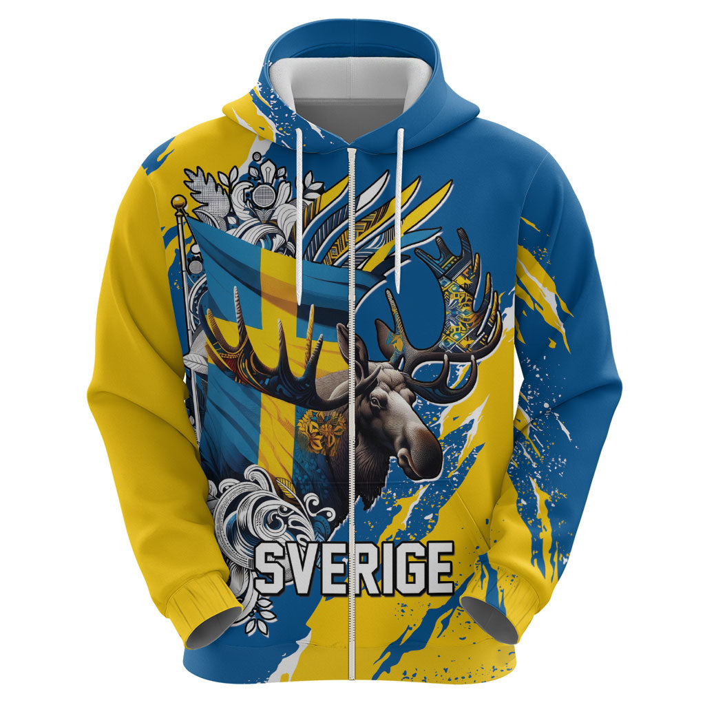 Sweden Flag Day Hoodie Majestic Elk Floral Nordic Heritage