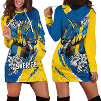 Sweden Flag Day Hoodie Dress Majestic Elk Floral Nordic Heritage
