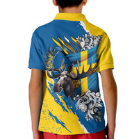 Sweden Flag Day Kid Polo Shirt Majestic Elk Floral Nordic Heritage