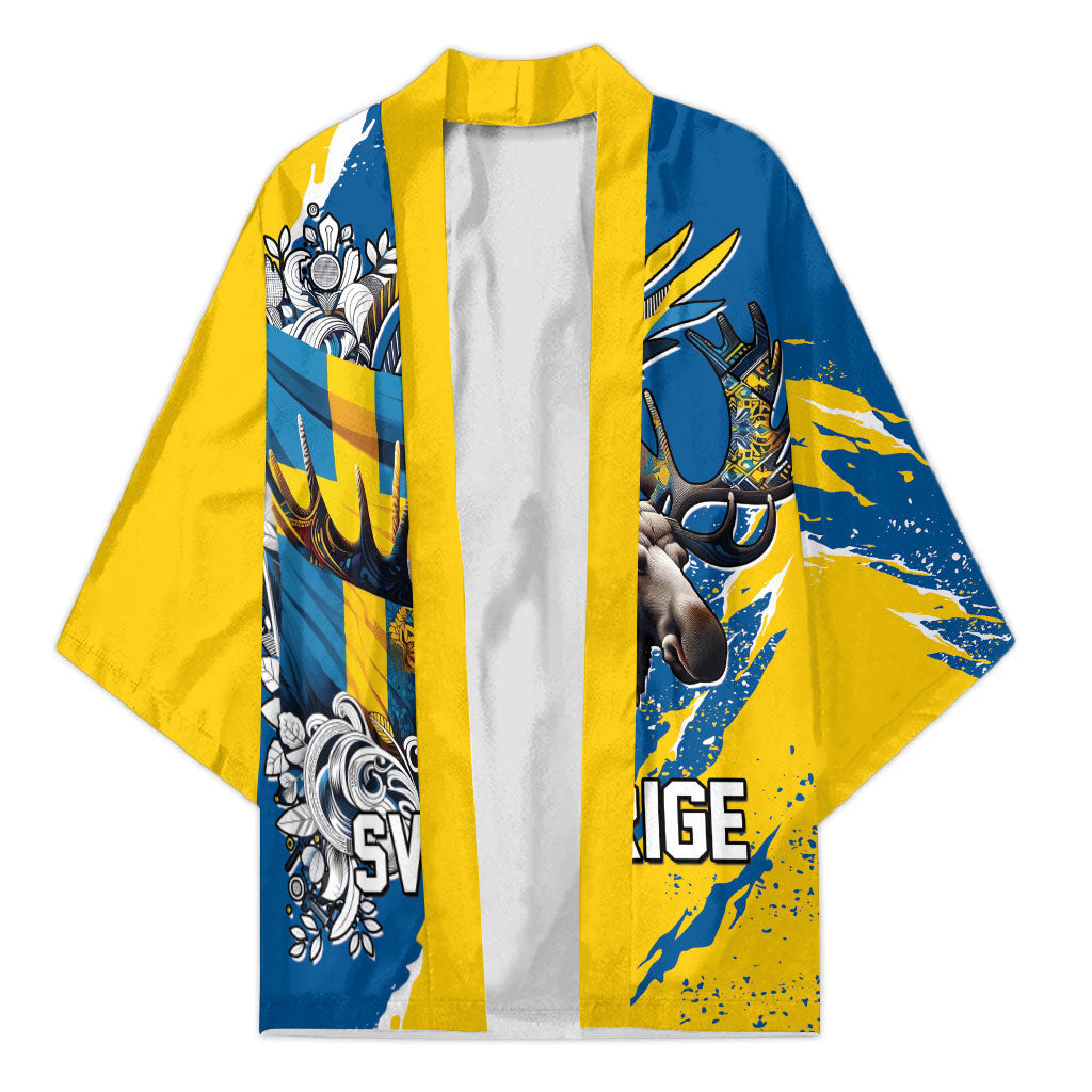 Sweden Flag Day Kimono Majestic Elk Floral Nordic Heritage