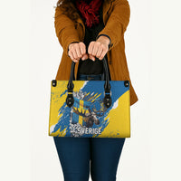 Sweden Flag Day Leather Bag Majestic Elk Floral Nordic Heritage