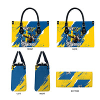 Sweden Flag Day Leather Bag Majestic Elk Floral Nordic Heritage