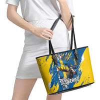 Sweden Flag Day Leather Tote Bag Majestic Elk Floral Nordic Heritage