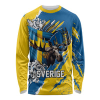 Sweden Flag Day Long Sleeve Shirt Majestic Elk Floral Nordic Heritage