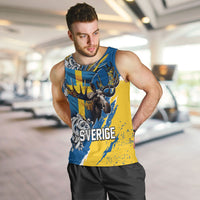 Sweden Flag Day Men Tank Top Majestic Elk Floral Nordic Heritage