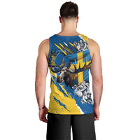 Sweden Flag Day Men Tank Top Majestic Elk Floral Nordic Heritage