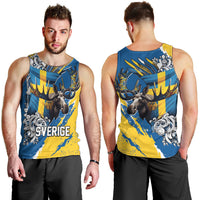 Sweden Flag Day Men Tank Top Majestic Elk Floral Nordic Heritage