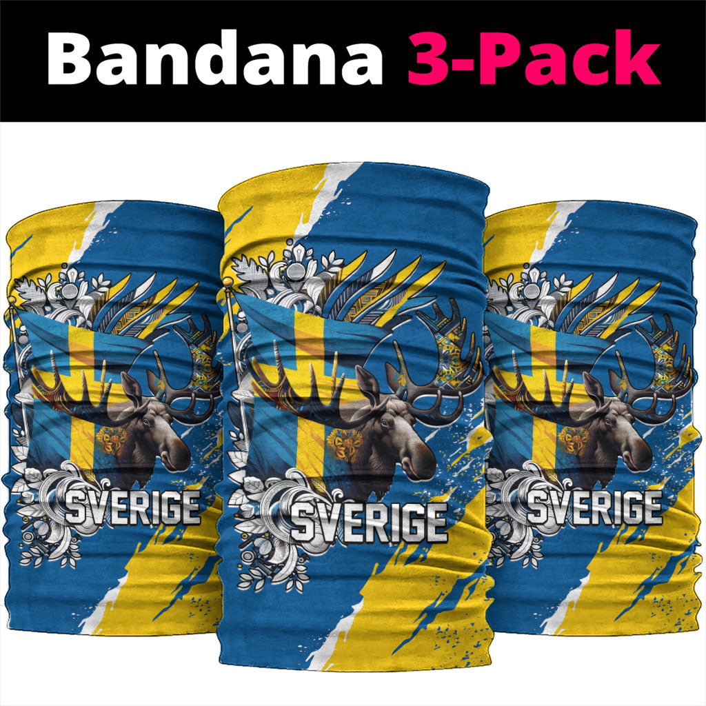 Sweden Flag Day Neck Gaiter Majestic Elk Floral Nordic Heritage