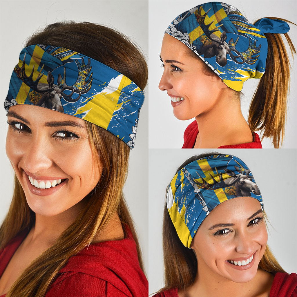 Sweden Flag Day Neck Gaiter Majestic Elk Floral Nordic Heritage