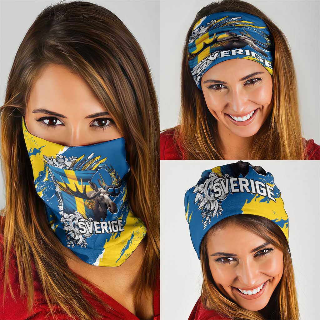 Sweden Flag Day Neck Gaiter Majestic Elk Floral Nordic Heritage
