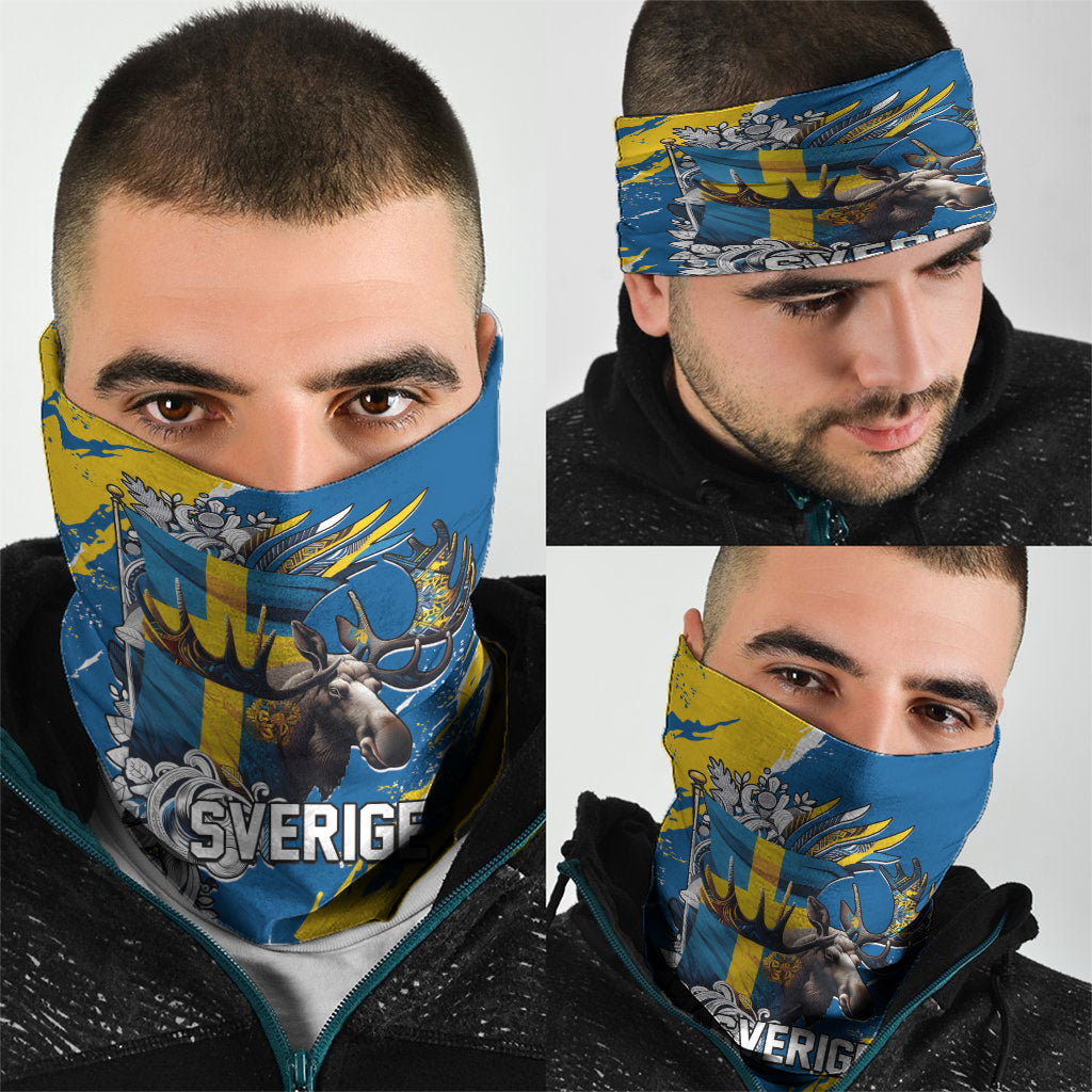 Sweden Flag Day Neck Gaiter Majestic Elk Floral Nordic Heritage