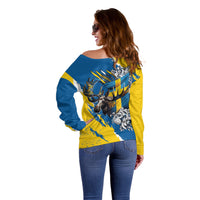 Sweden Flag Day Off Shoulder Sweater Majestic Elk Floral Nordic Heritage
