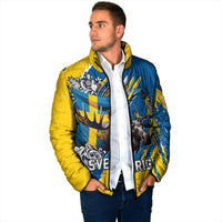 Sweden Flag Day Padded Jacket Majestic Elk Floral Nordic Heritage