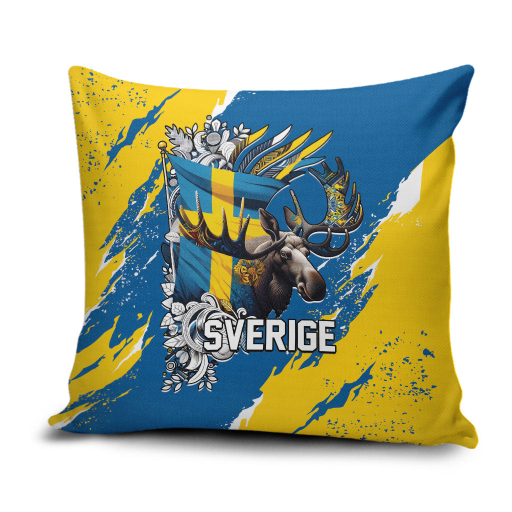 Sweden Flag Day Pillow Cover Majestic Elk Floral Nordic Heritage