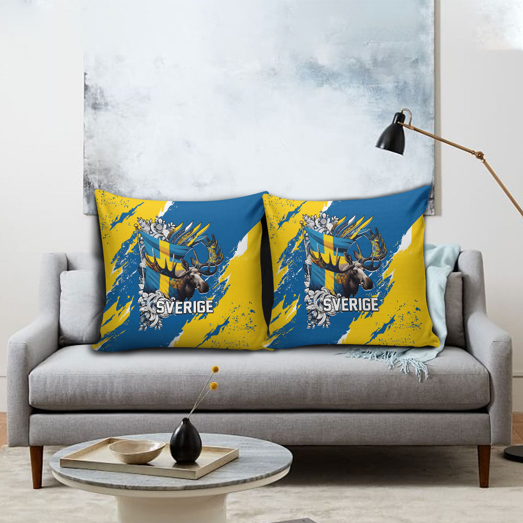 Sweden Flag Day Pillow Cover Majestic Elk Floral Nordic Heritage