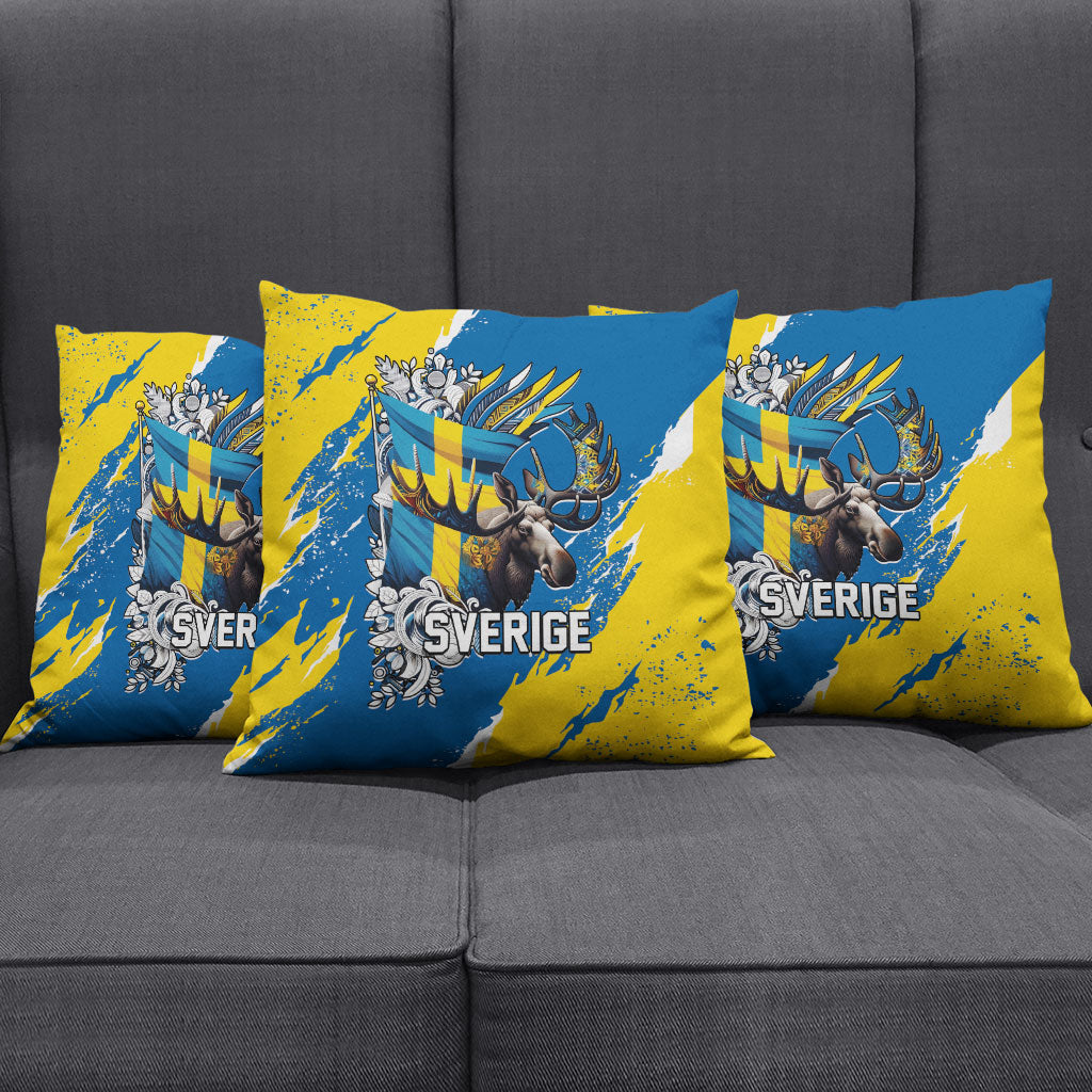 Sweden Flag Day Pillow Cover Majestic Elk Floral Nordic Heritage