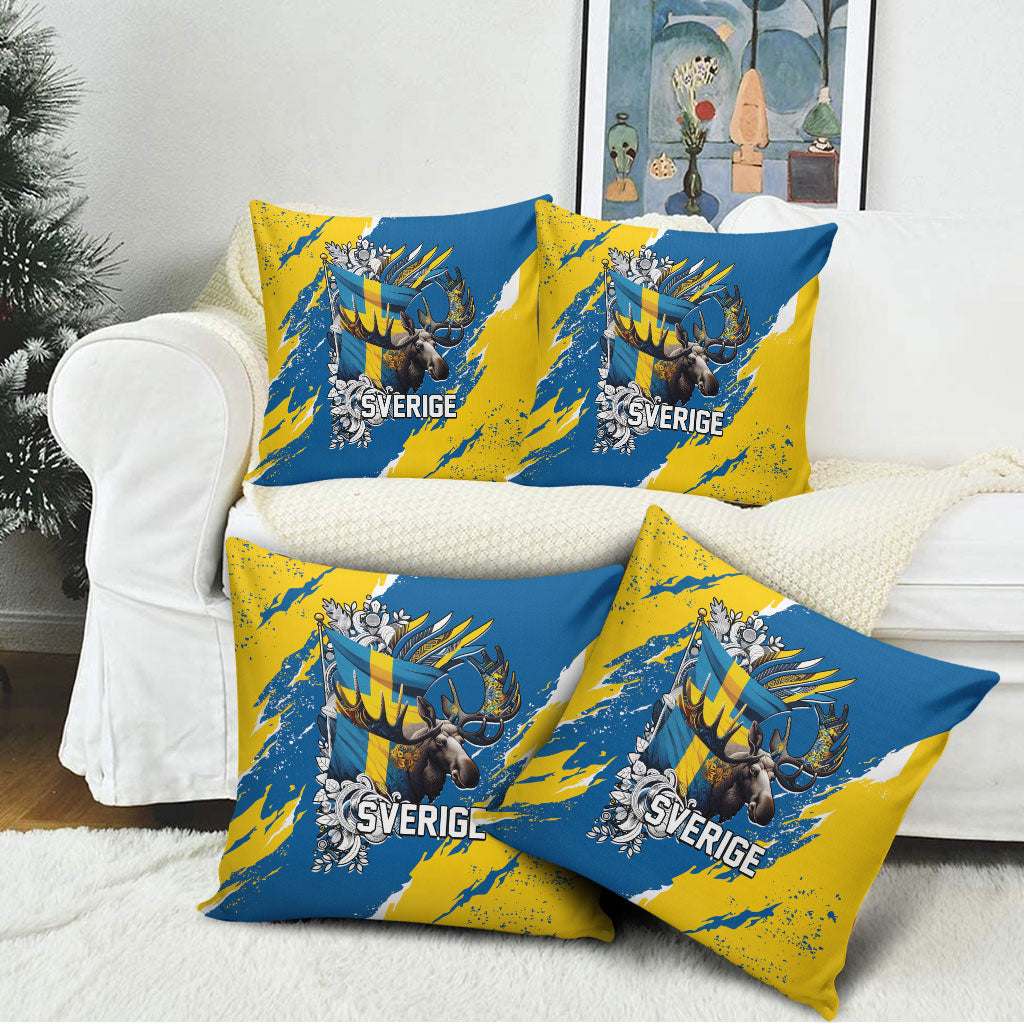 Sweden Flag Day Pillow Cover Majestic Elk Floral Nordic Heritage
