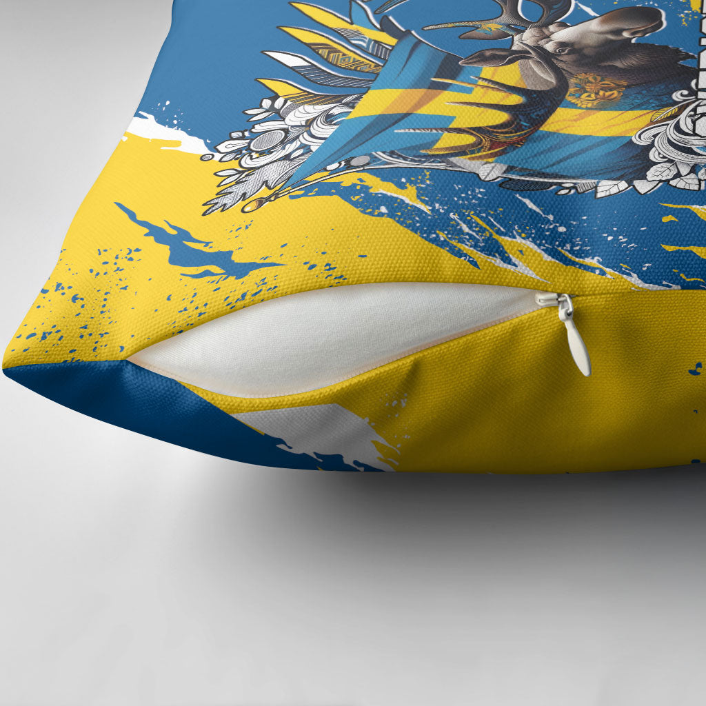 Sweden Flag Day Pillow Cover Majestic Elk Floral Nordic Heritage