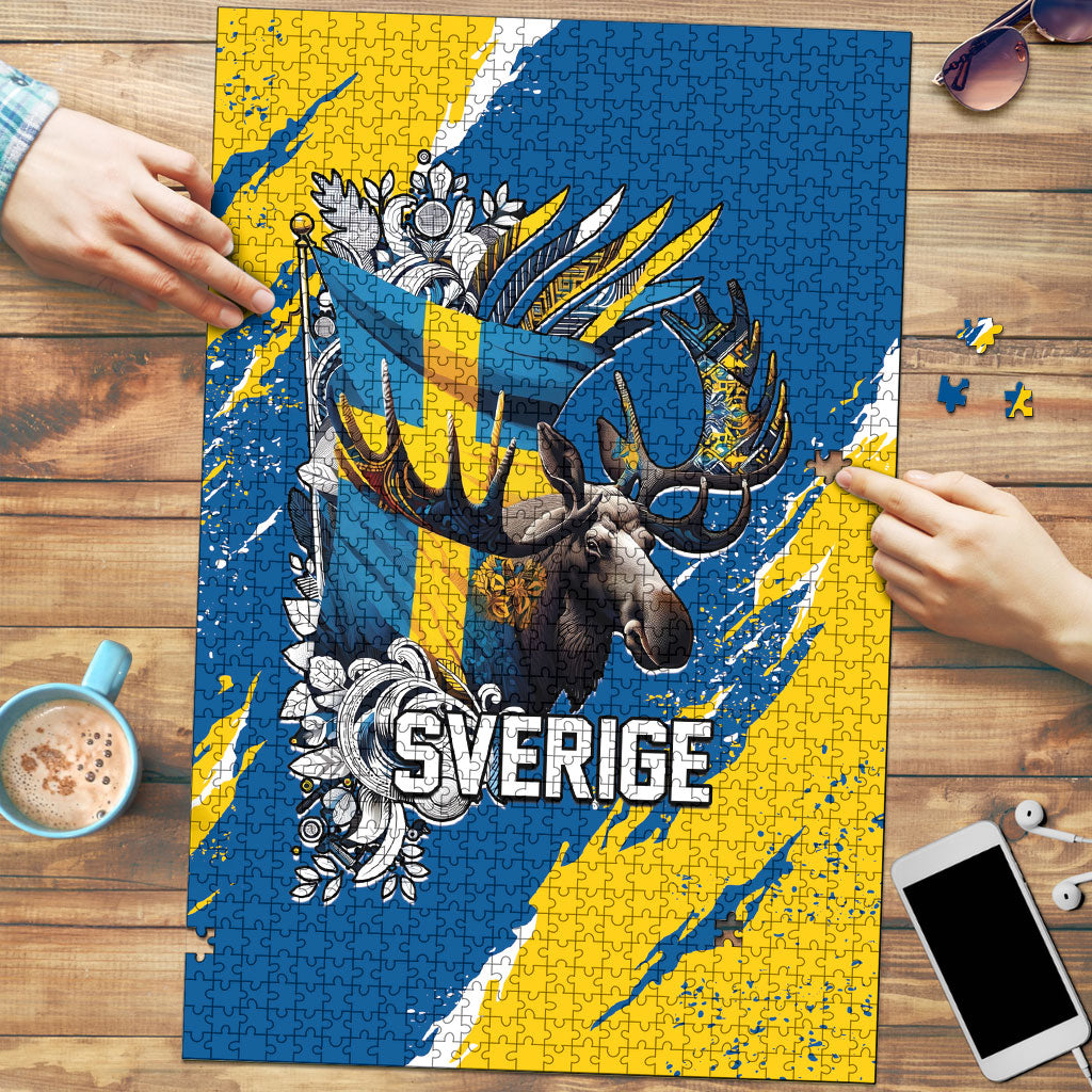 Sweden Flag Day Puzzle Majestic Elk Floral Nordic Heritage