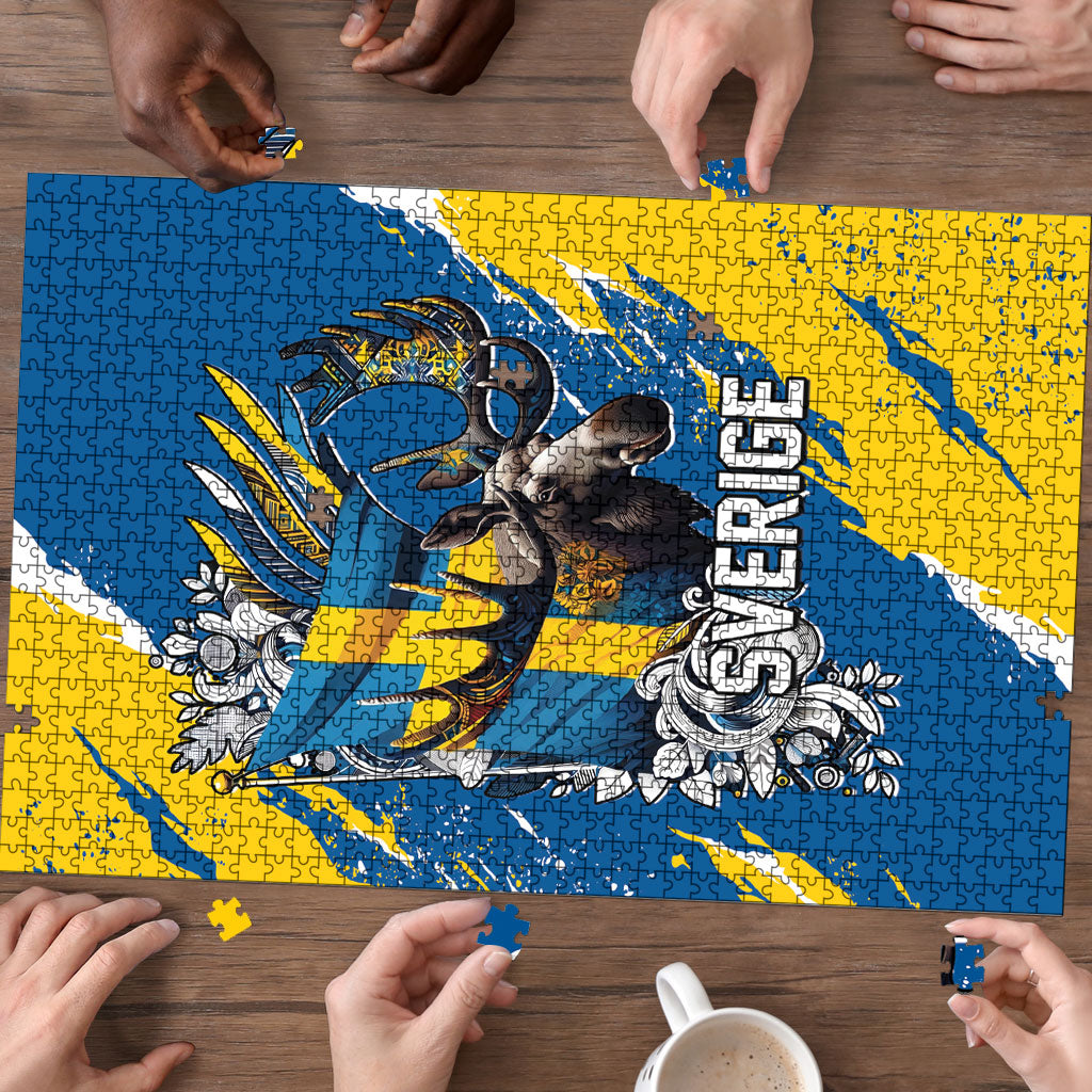 Sweden Flag Day Puzzle Majestic Elk Floral Nordic Heritage