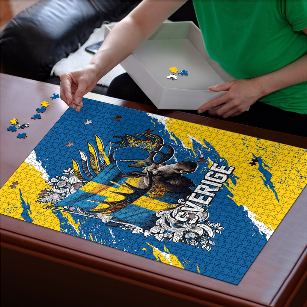 Sweden Flag Day Puzzle Majestic Elk Floral Nordic Heritage