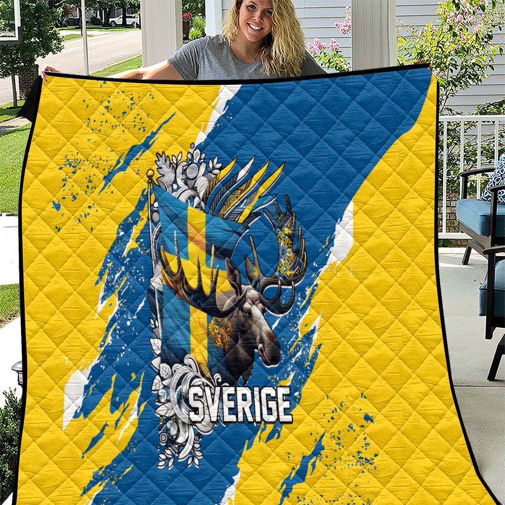 Sweden Flag Day Quilt Majestic Elk Floral Nordic Heritage