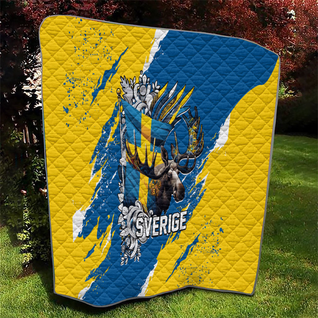 Sweden Flag Day Quilt Majestic Elk Floral Nordic Heritage