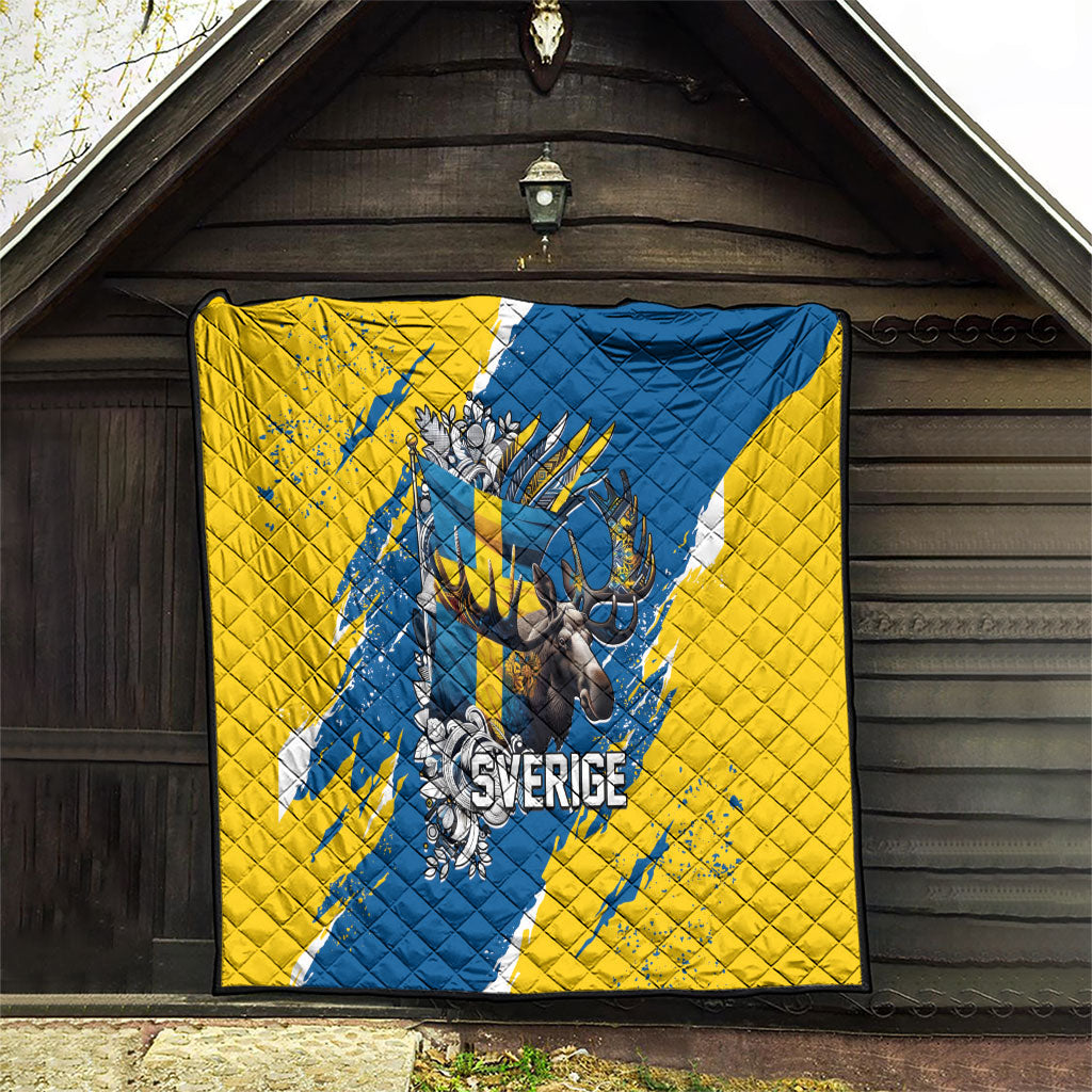 Sweden Flag Day Quilt Majestic Elk Floral Nordic Heritage
