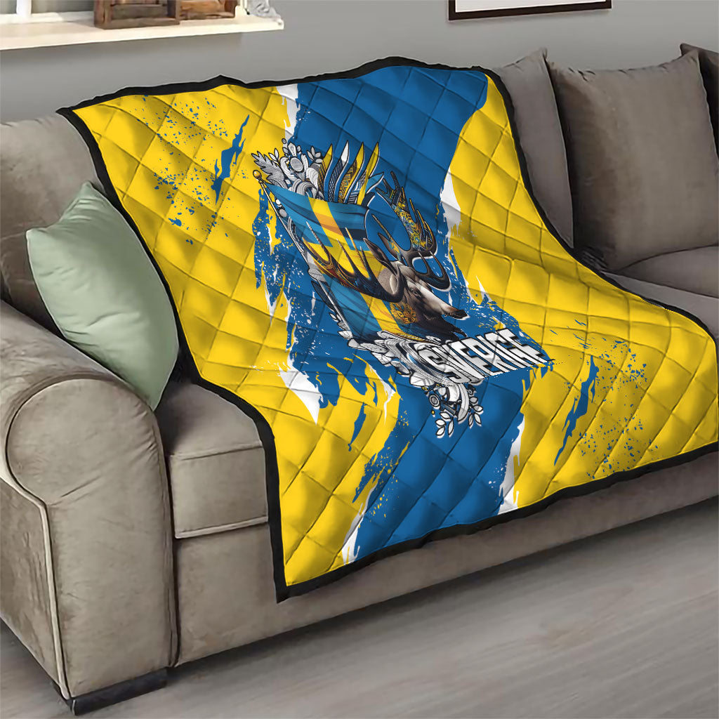 Sweden Flag Day Quilt Majestic Elk Floral Nordic Heritage
