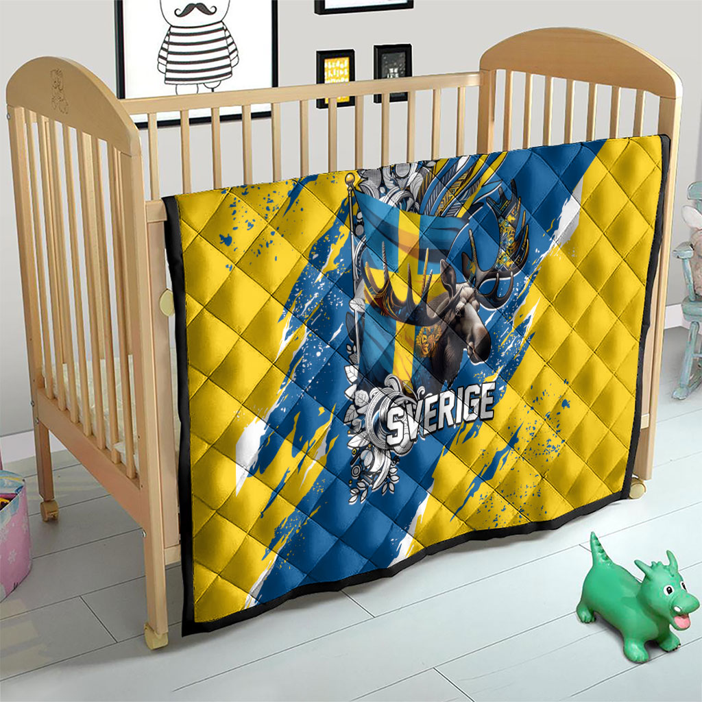 Sweden Flag Day Quilt Majestic Elk Floral Nordic Heritage