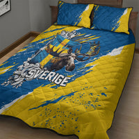 Sweden Flag Day Quilt Bed Set Majestic Elk Floral Nordic Heritage