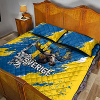 Sweden Flag Day Quilt Bed Set Majestic Elk Floral Nordic Heritage