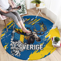 Sweden Flag Day Round Carpet Majestic Elk Floral Nordic Heritage