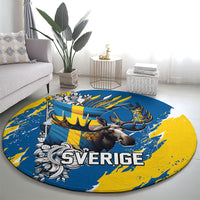 Sweden Flag Day Round Carpet Majestic Elk Floral Nordic Heritage